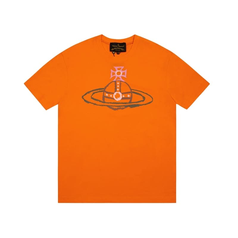 Vivienne Westwood Couple Print Embroidered Loose Cotton T-Shirt for Men and Women