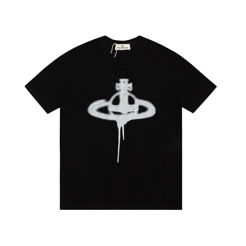 Vivienne Westwood Couple Print Embroidered Loose Cotton T-Shirt for Men and Women
