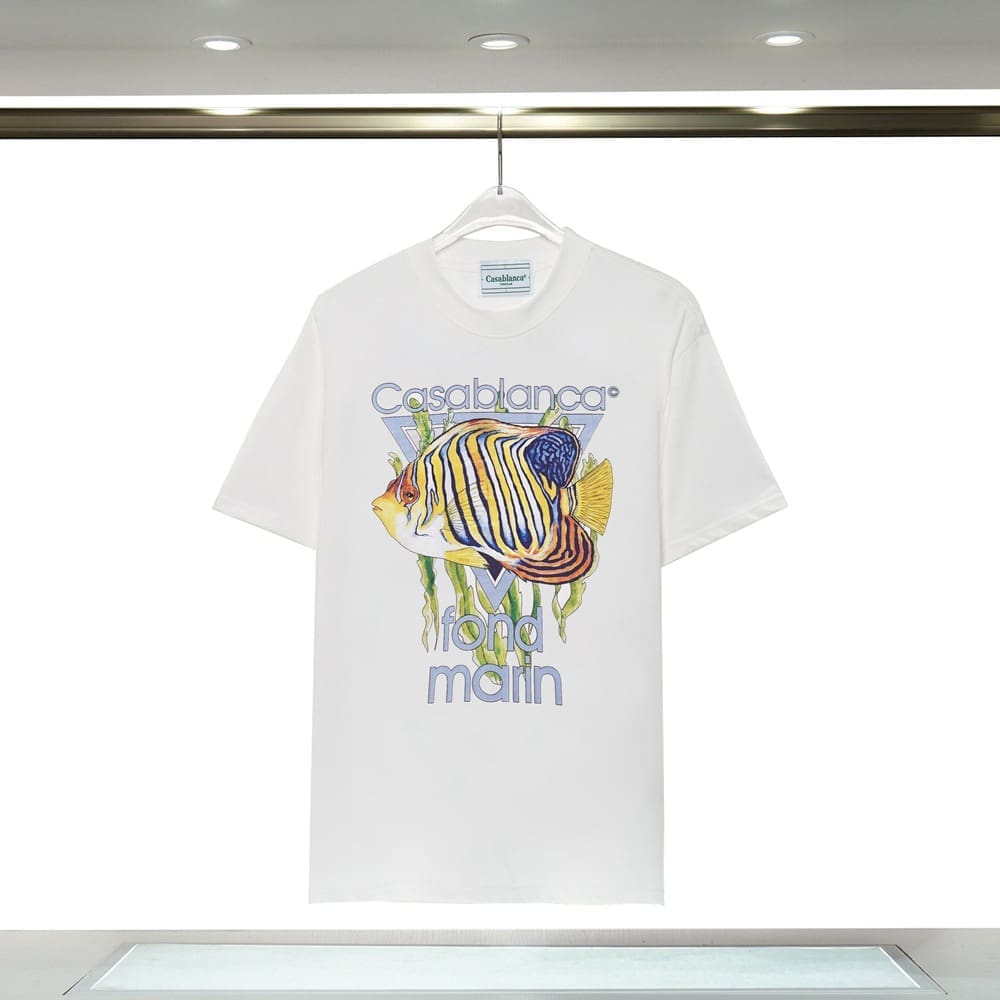 Casablanca 23ss Summer Short Sleeve T-Shirt Elbow-Sleeve Top for Men and Women