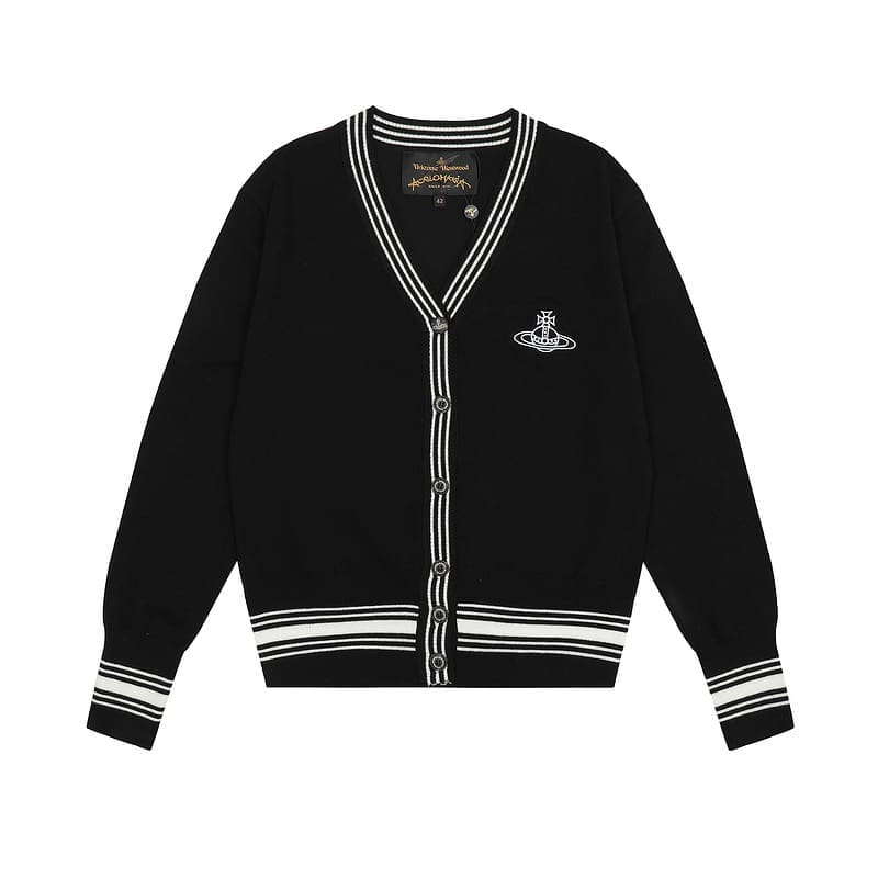 Vivienne Westwood Retro Contrast Cardigan Embroidered Logo Sweater for Men and Women
