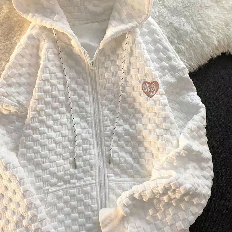 Waffle Knit Hoodie Women’s Loose Cardigan Korean Style