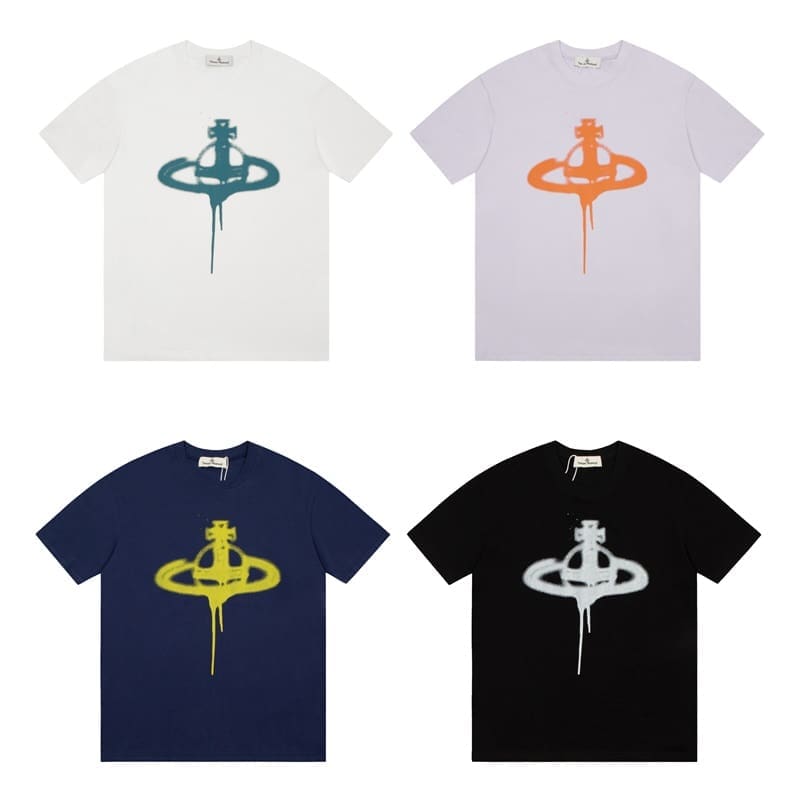 Vivienne Westwood Couple Print Embroidered Loose Cotton T-Shirt for Men and Women