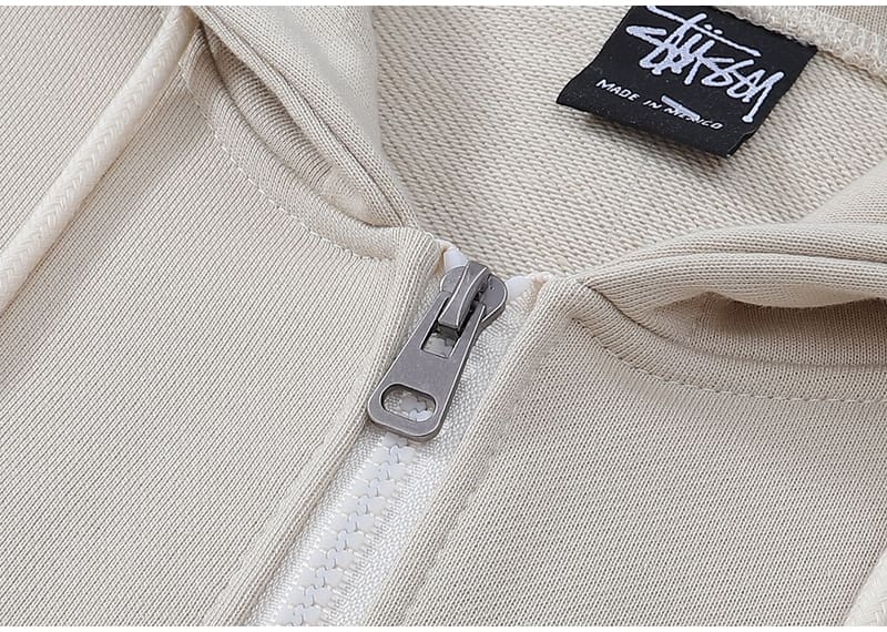 Stussy Letter Print Cotton Cardigan Sweater Hooded Coat