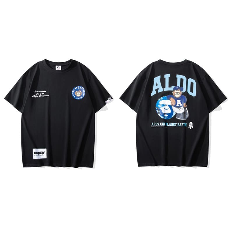 AAPE Ape Head Badge Printed Short Sleeve T-Shirt for Men and Women
