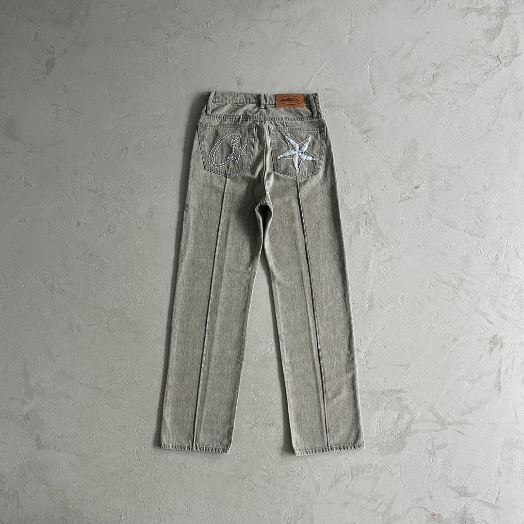 Corteiz Denim Coat and Trousers Suit Loose Casual Star Style