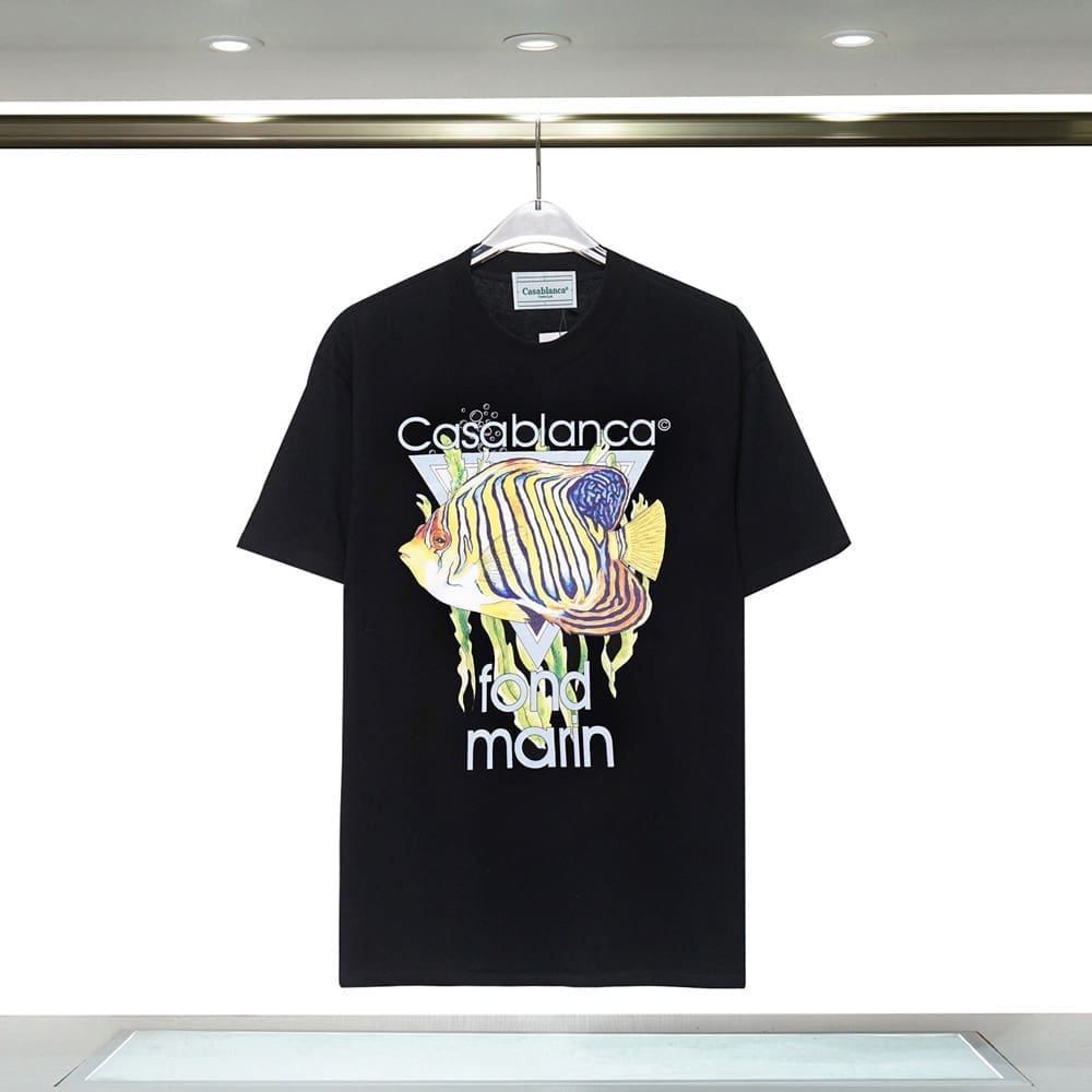 Casablanca 23ss Summer Short Sleeve T-Shirt Elbow-Sleeve Top for Men and Women