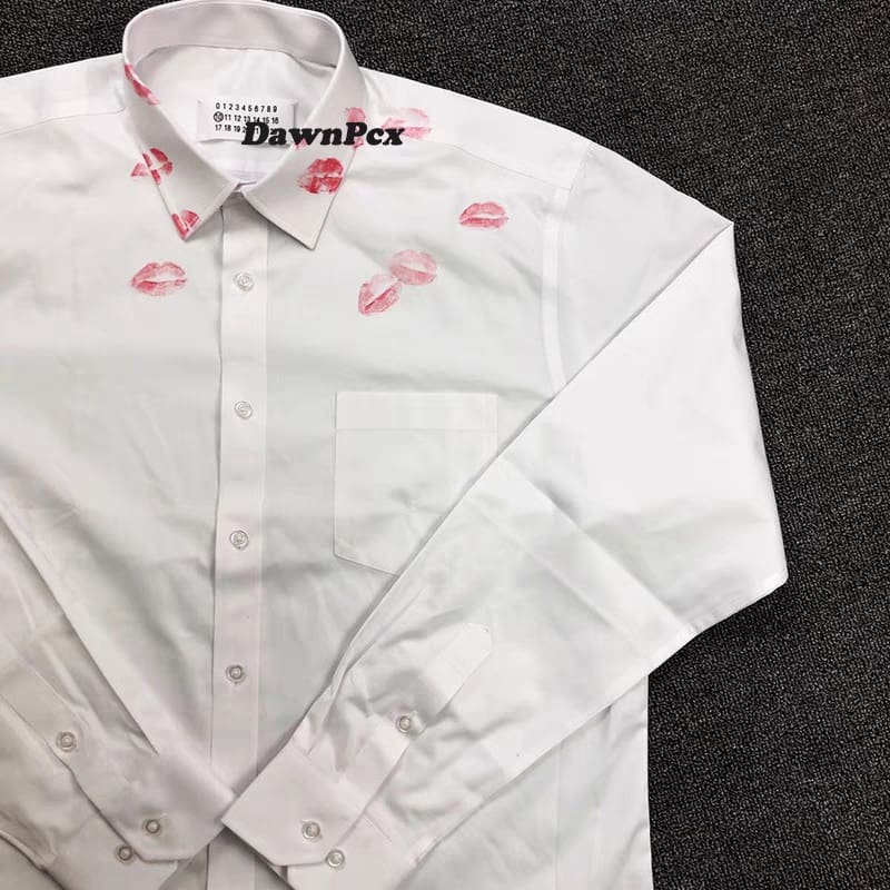 Maison Margiela MM6 Lips Lipstick Print Long Sleeve Shirt for Men and Women