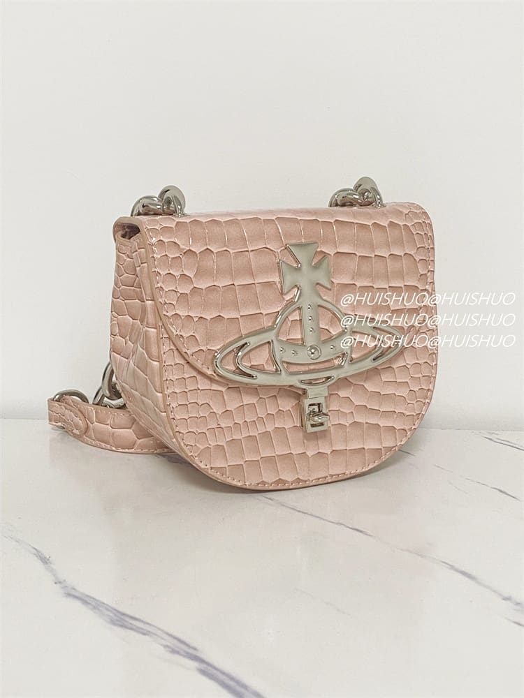 Vivienne Westwood Crocodile Pattern Baguette Shoulder Bag Saturn Chain Design