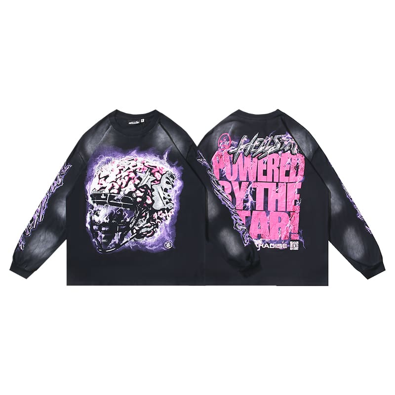 H*lst*r ins hip hop long sleeve t shirts american style hip hop trendy washed long sleeve t-shirt