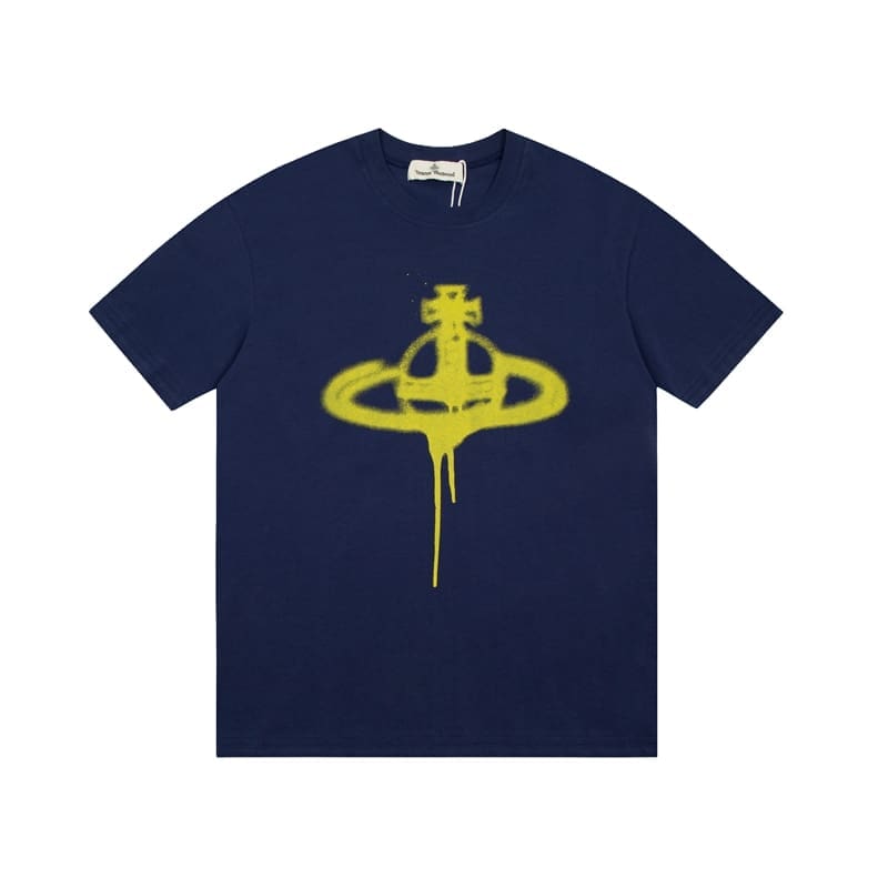 Vivienne Westwood Couple Print Embroidered Loose Cotton T-Shirt for Men and Women