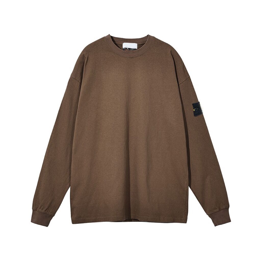 Stone 23FW basic style autumn and winter round neck sweater 330g retro washed loose-fitting solid color long sleeves T-shirt couple wear