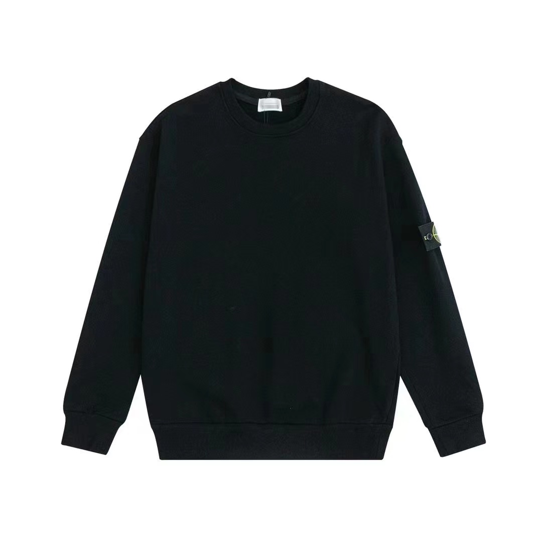 stone stone basic style washed long-sleeved T-shirt round neck pullover leisure loose sweater men and women couple badge Island