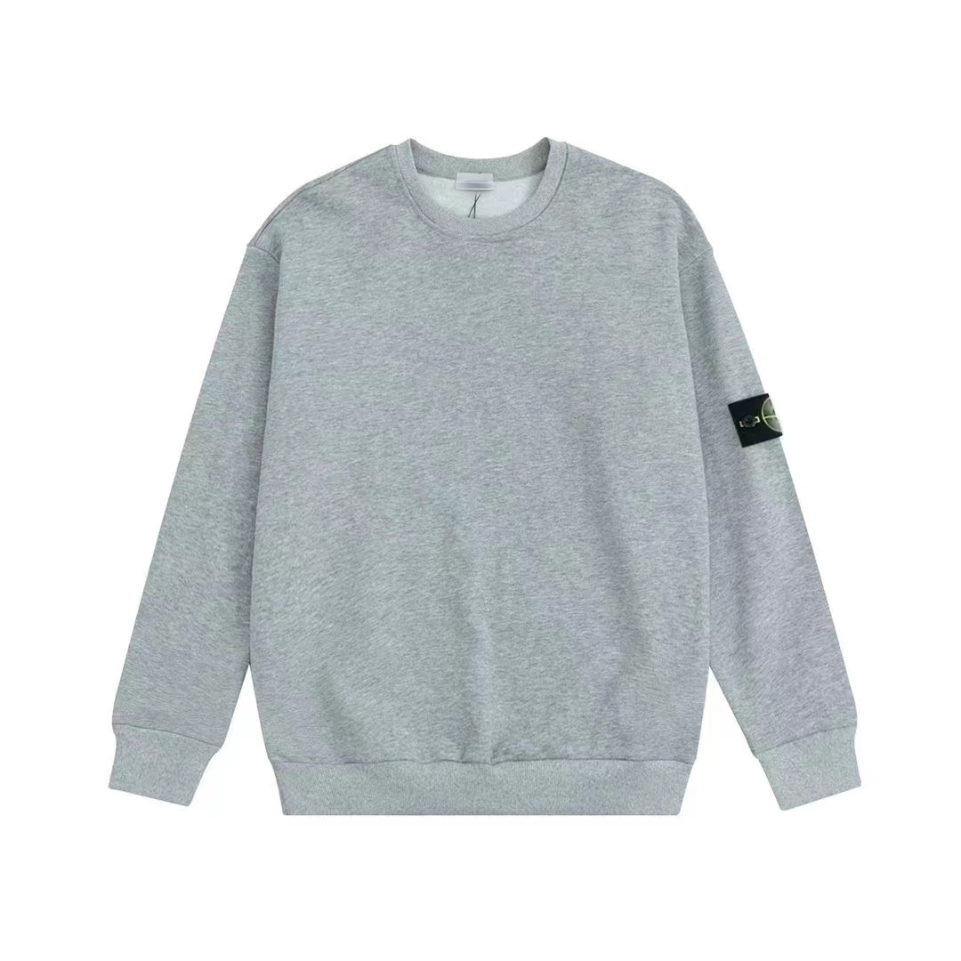 stone stone basic style washed long-sleeved T-shirt round neck pullover leisure loose sweater men and women couple badge Island