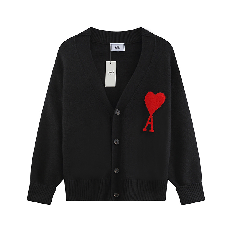 Ami Paris love sweater jacquard cardigan V-neck wool sweater loose men’s and women’s same style couple coat