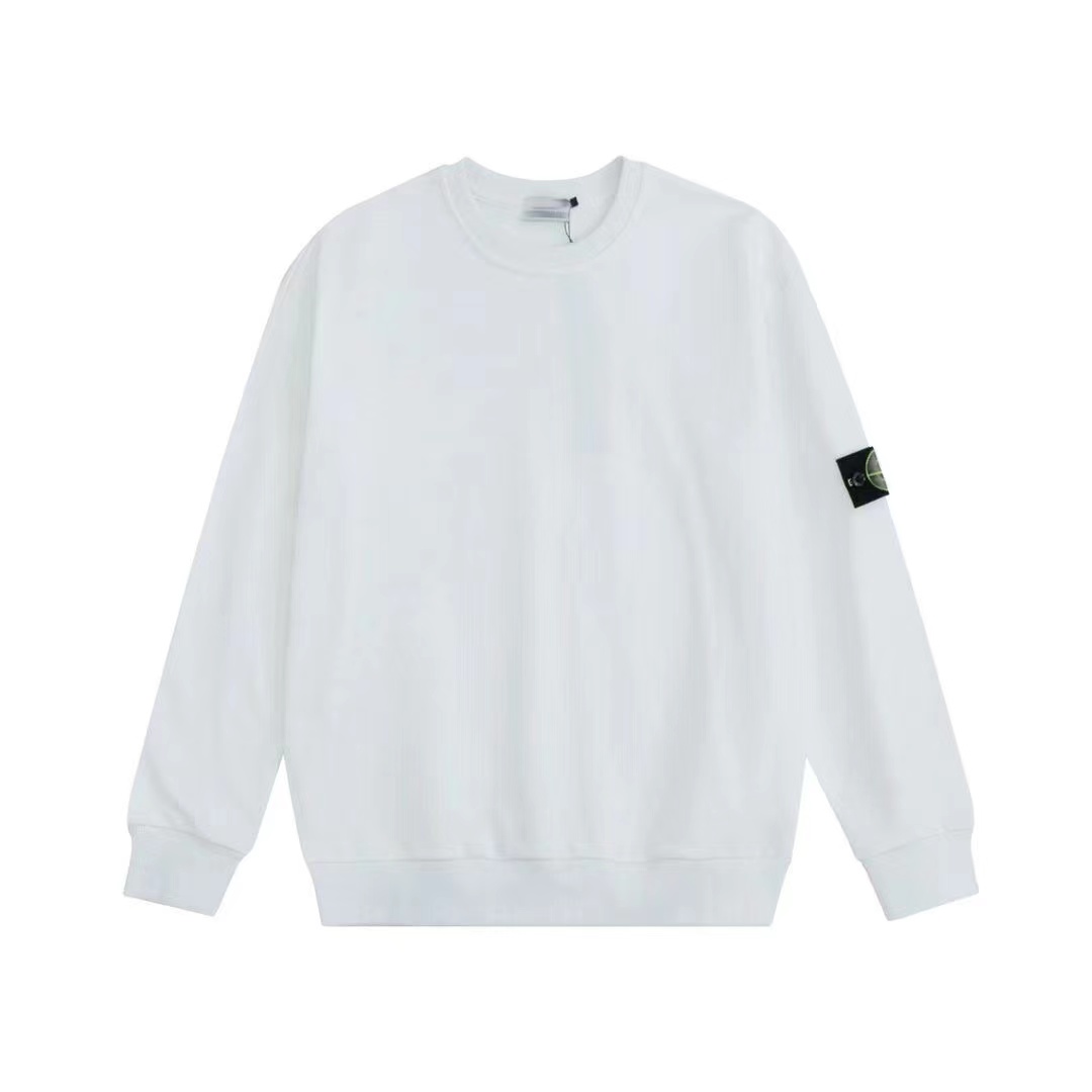 stone stone basic style washed long-sleeved T-shirt round neck pullover leisure loose sweater men and women couple badge Island