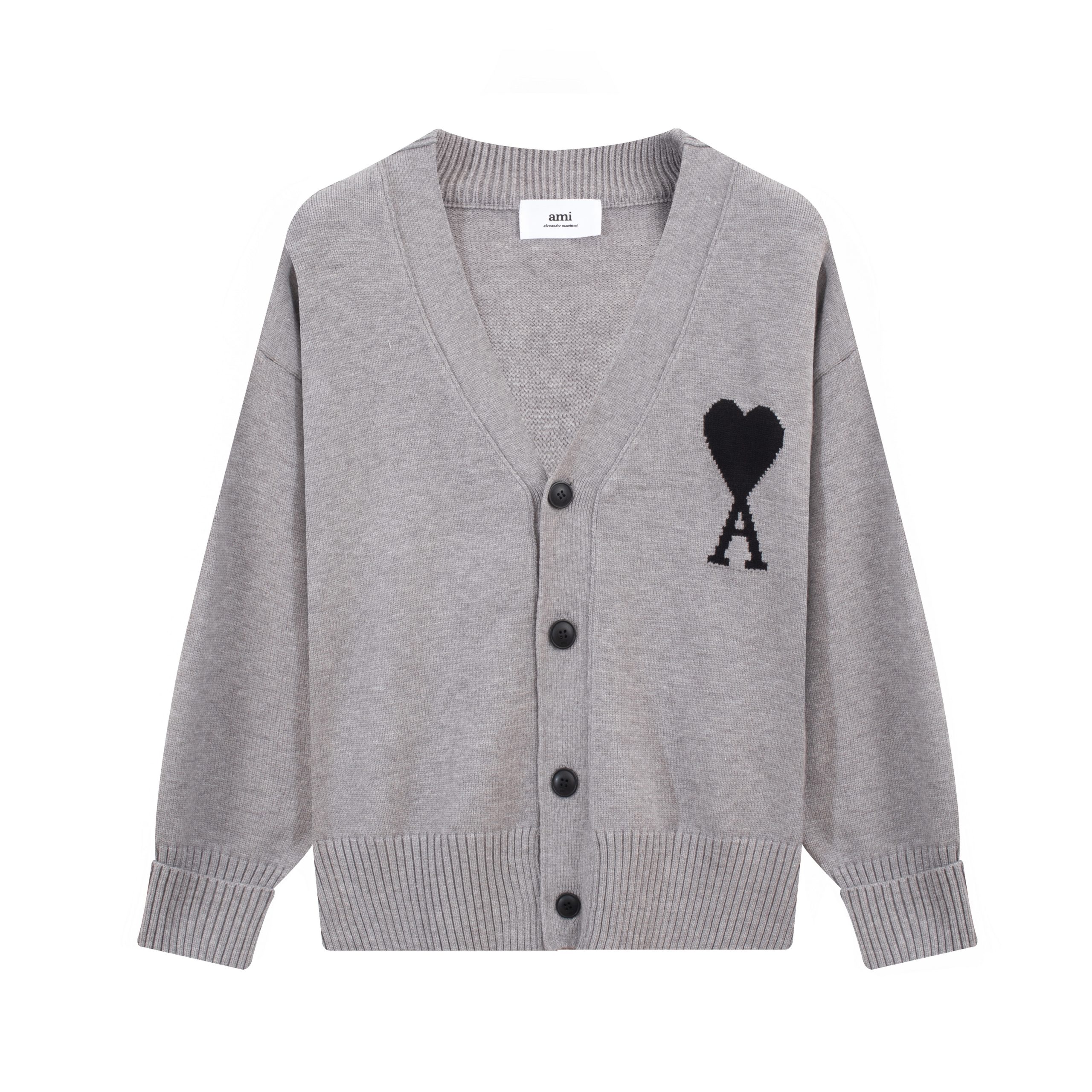 Ami Paris love sweater jacquard cardigan V-neck wool sweater loose men’s and women’s same style couple coat