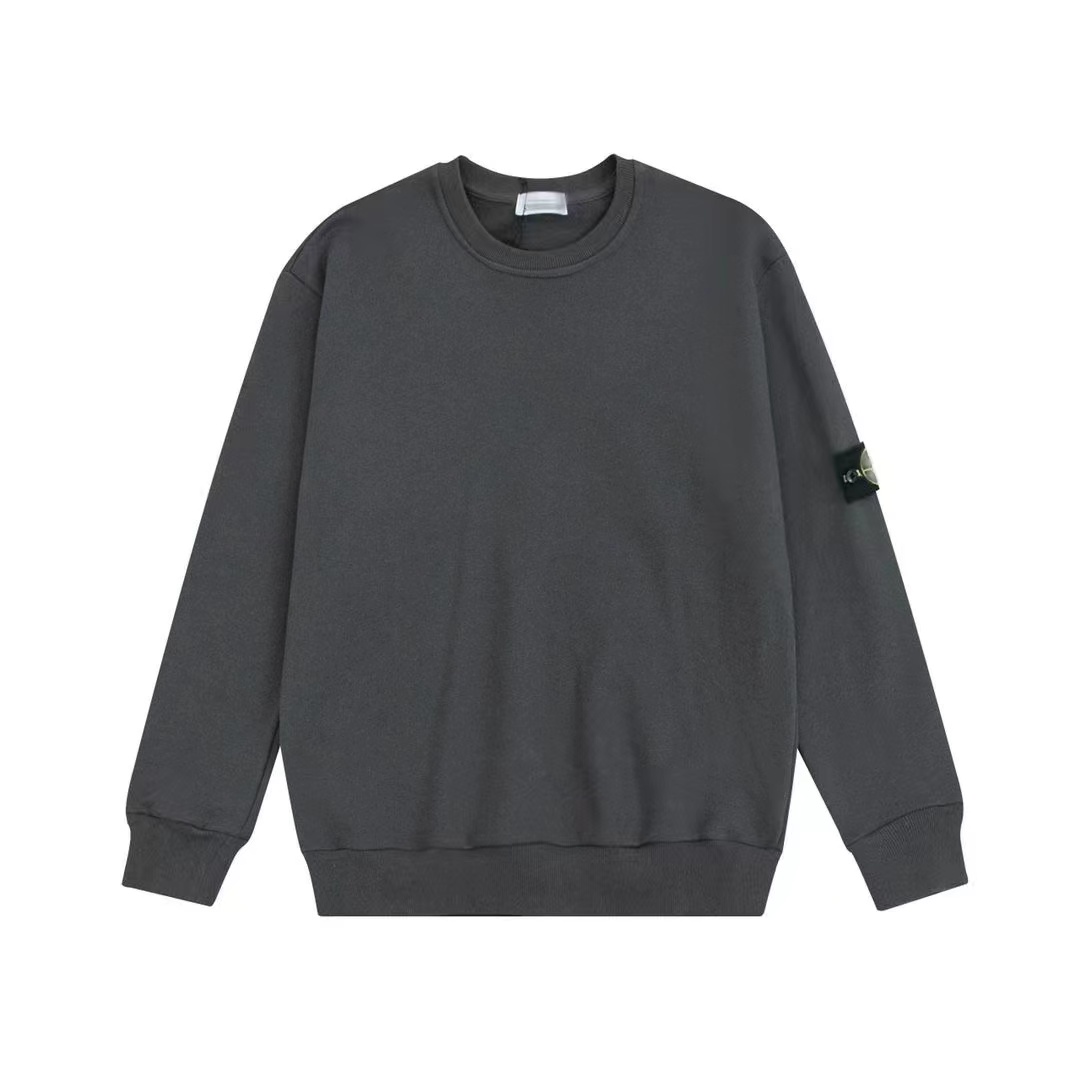 stone stone basic style washed long-sleeved T-shirt round neck pullover leisure loose sweater men and women couple badge Island