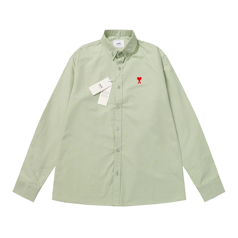 AMI paris Classic couple’s embroidered small love business casual minimalist long sleeve shirt men’s shirt women’s fashion